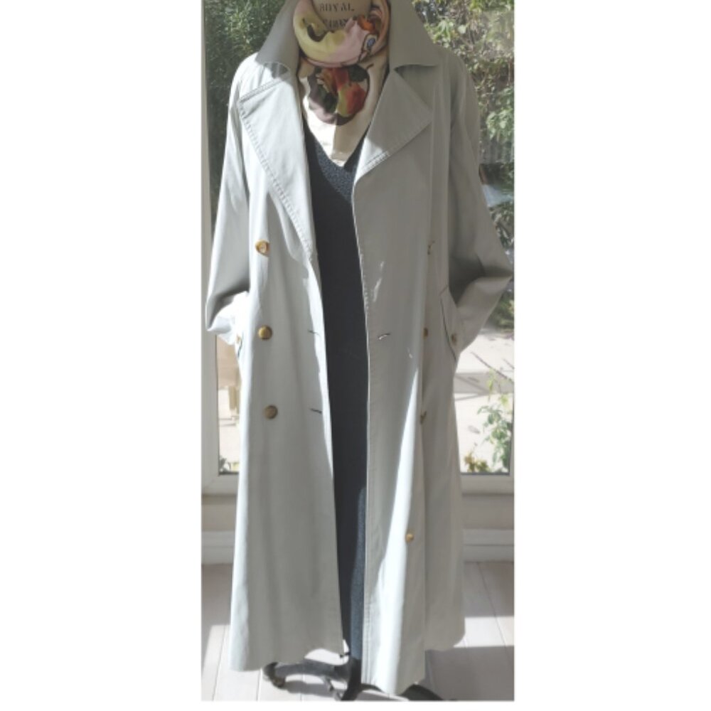 BURBERRY TRENCH COAT X-LONG COTTON BLEND - LIGHT SAGE GREEN - - Picture 9 of 16